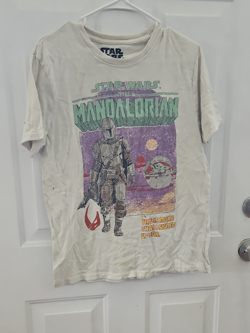 Star Wars Mandalorian Graphic Tee - Cream with Multicolor Print